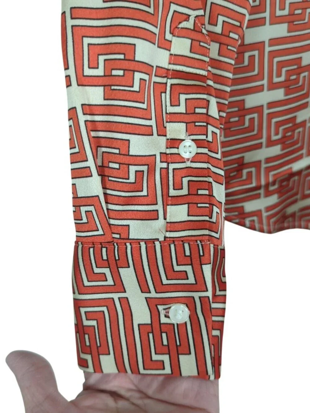 Ann Taylor Blouse Womens Small Orange Geometric Button Up Collared Long Sleeve - Picture 3 of 13